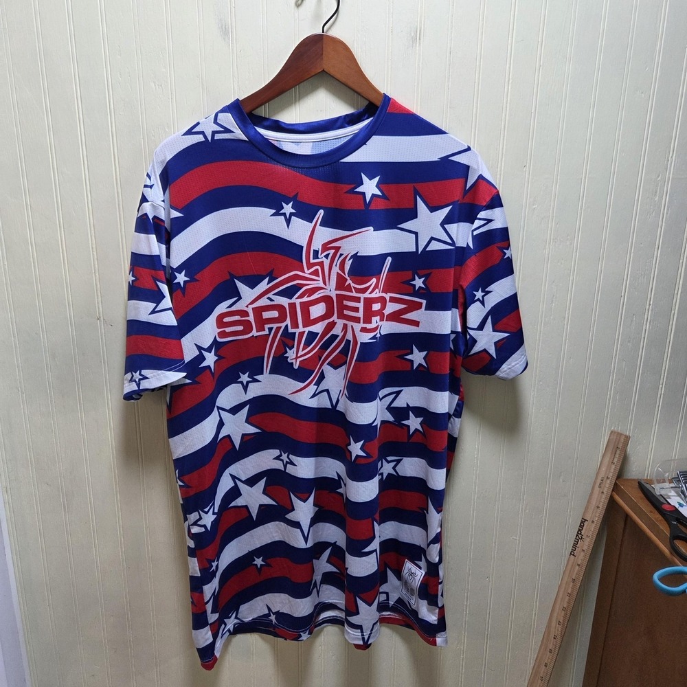 Spiderz Shirt Mens XL Multicolor American Flag Short Sleeve Baseball Jersey Top